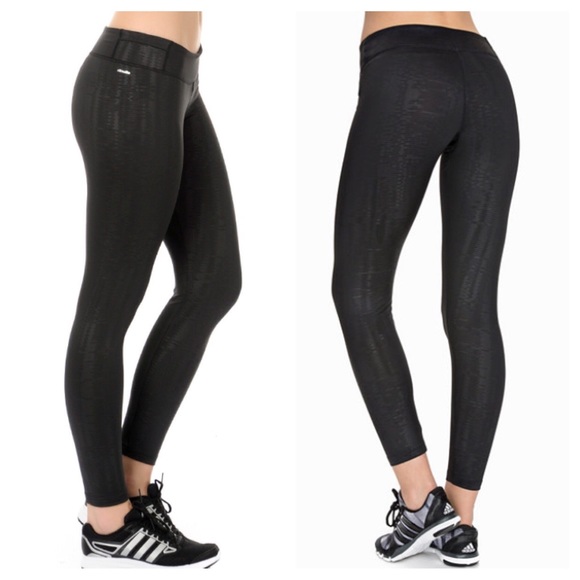 Adidas Climalite Ultimate Embossed Black Tights Leggings NWT Size Large - Picture 1 of 7